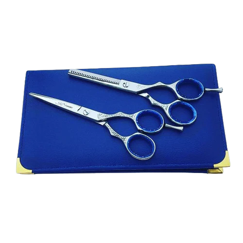 6 INCH PROFESSIONAL RAZOR EDGE SHEAR + 6 INCH BARBER HAIR THINNING SHEAR (SILVER) WITH FREE POUCH